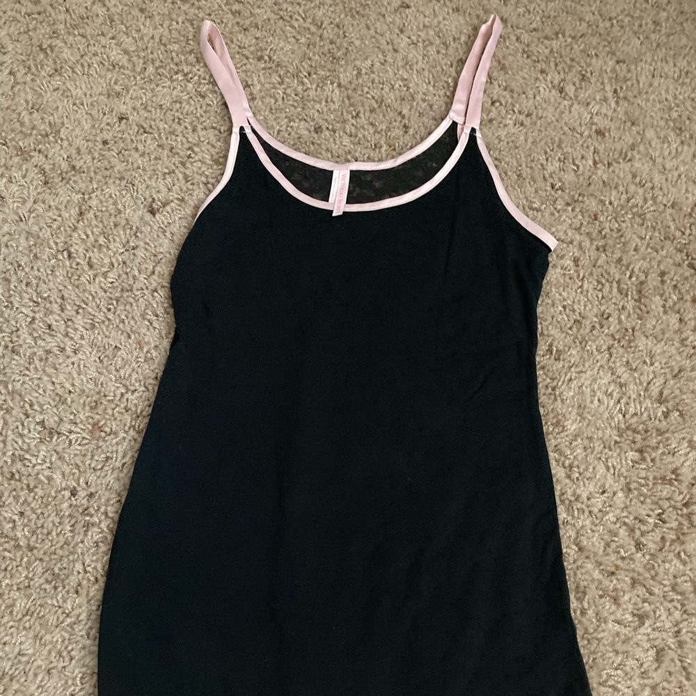 Victoria’s Secret nighty top black with pink trim solid front lace back size S